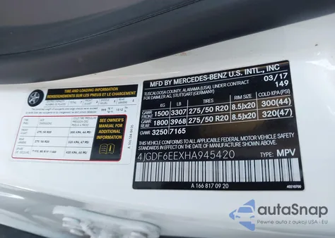 2017 Mercedes-Benz Gls 450 4Matic z USA, uszkodzony, nr VIN 4JGDF6EEXHA945420